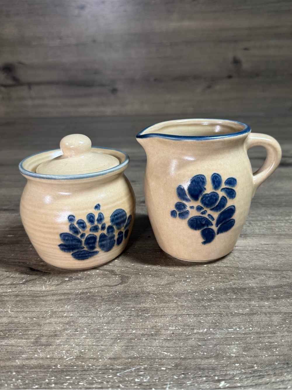 Vintage Pfaltzgraff Folk Art Creamer #024 Sugar Bowl Lid USA Stoneware Set